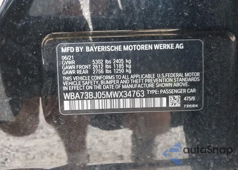2021 BMW 540 xDrive from USA, damaged, VIN WBA73BJ05MWX34763